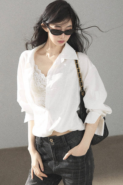 White Layered-Look Linen Shirt