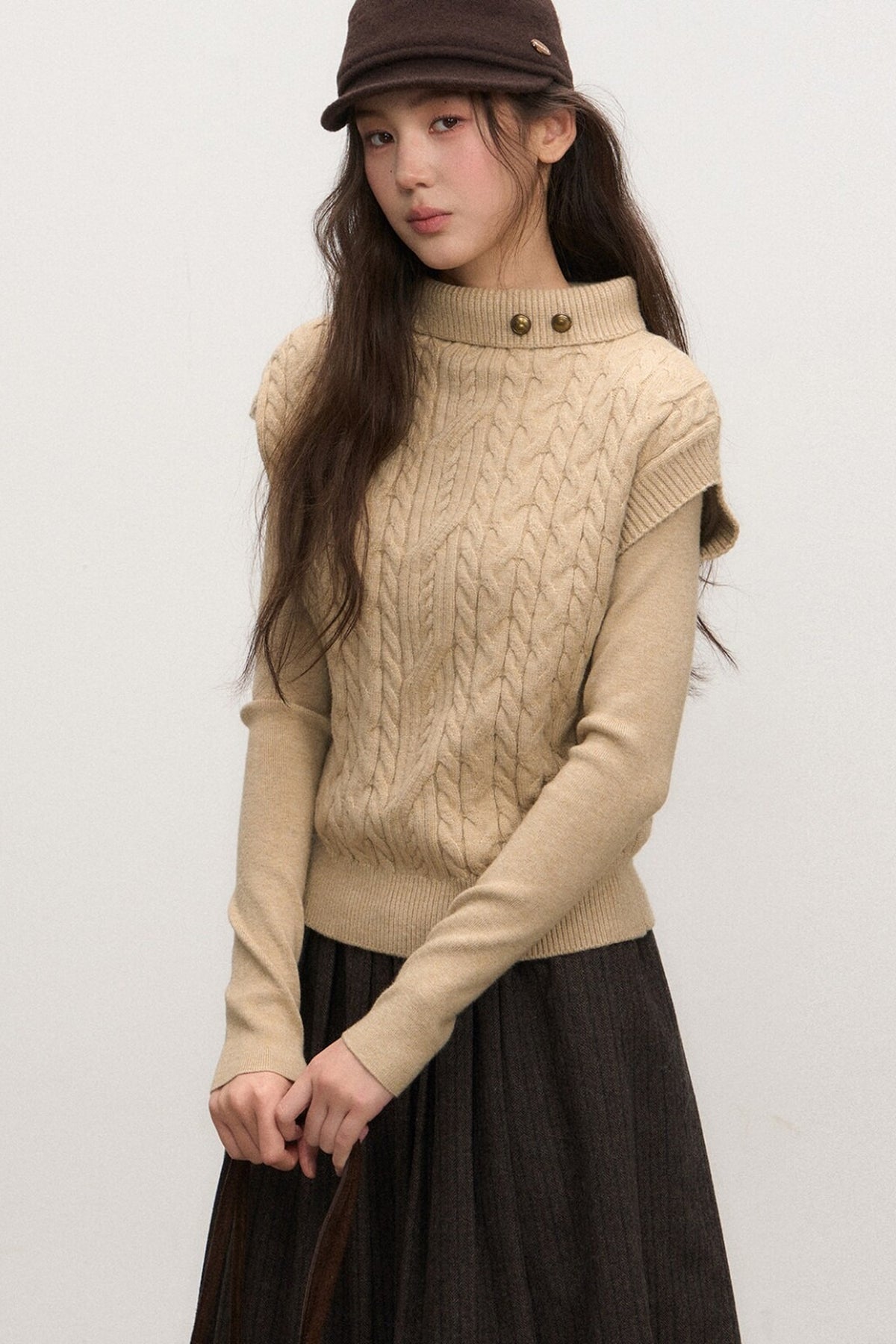 Layered-Look Knit Top and Skirt Set-Up