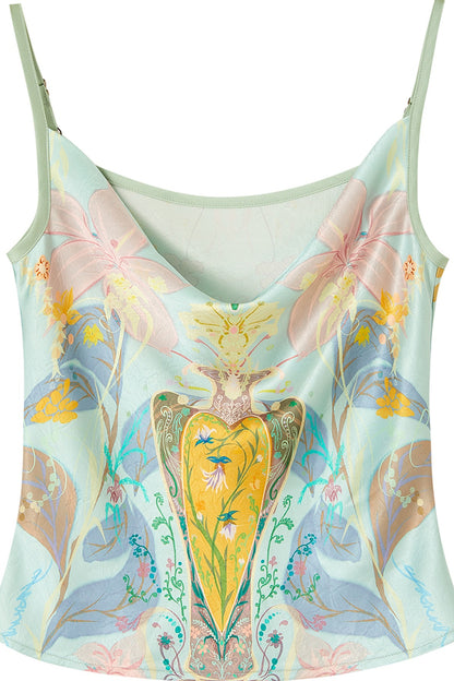 Printed Satin Bias Cut Cowl Neck Camisole