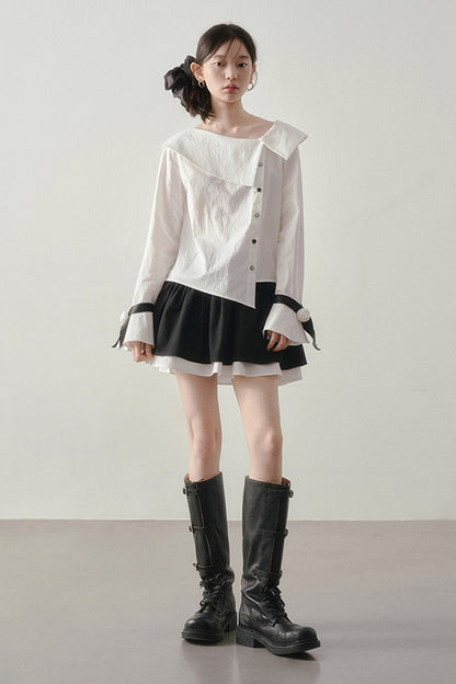 Horse Hoof Sleeve Diagonal Placket Shirt