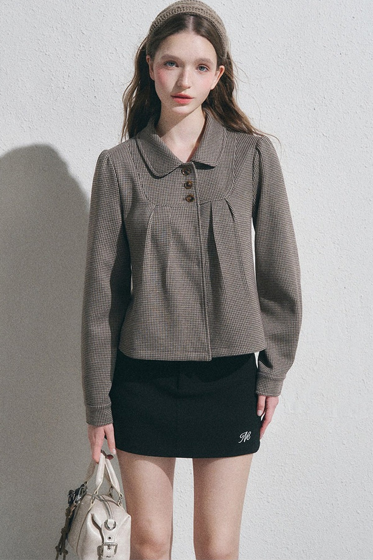 Houndstooth Doll Collar Polo Cardigan
