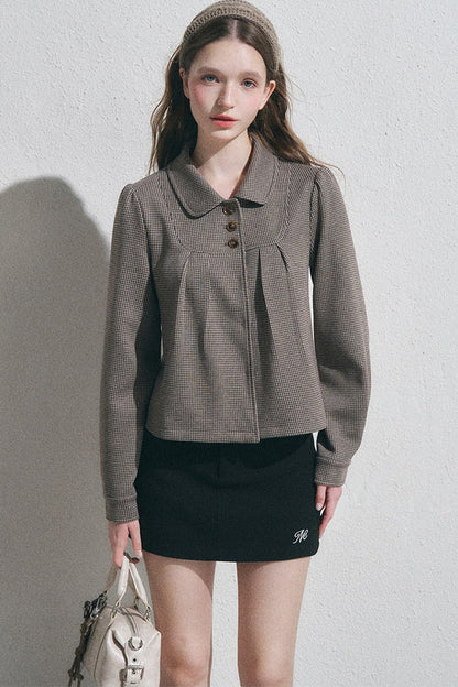 Houndstooth Doll Collar Polo Cardigan