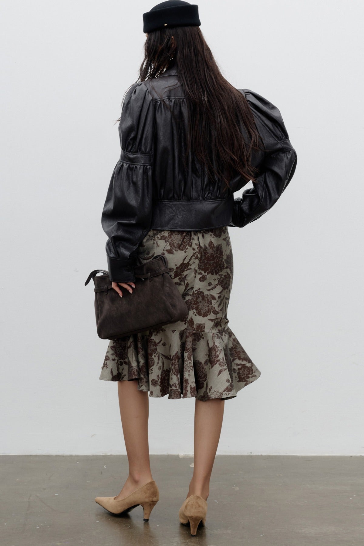 Silhouette Puff Sleeve PU Leather Jacket