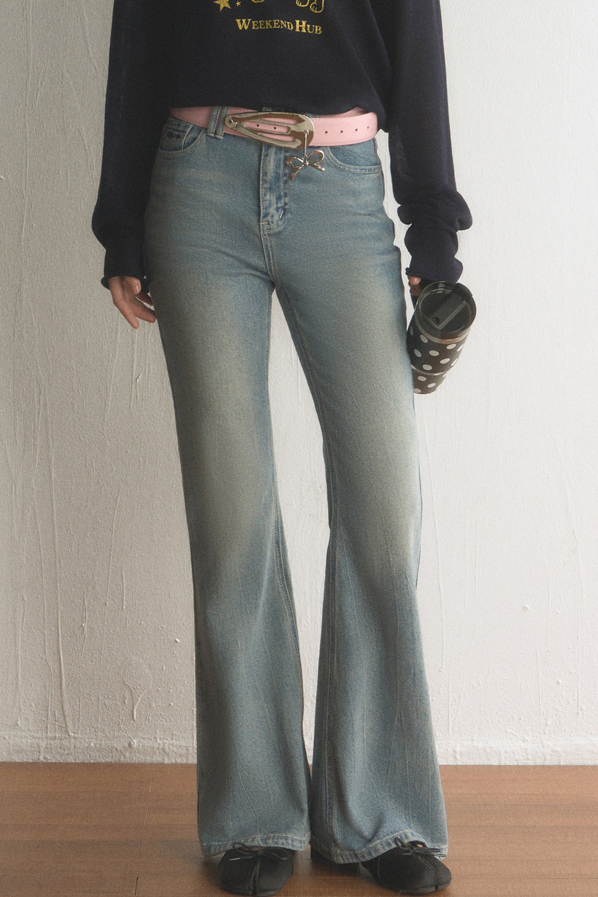 High-Waisted Washed Micro-Flared Jeans