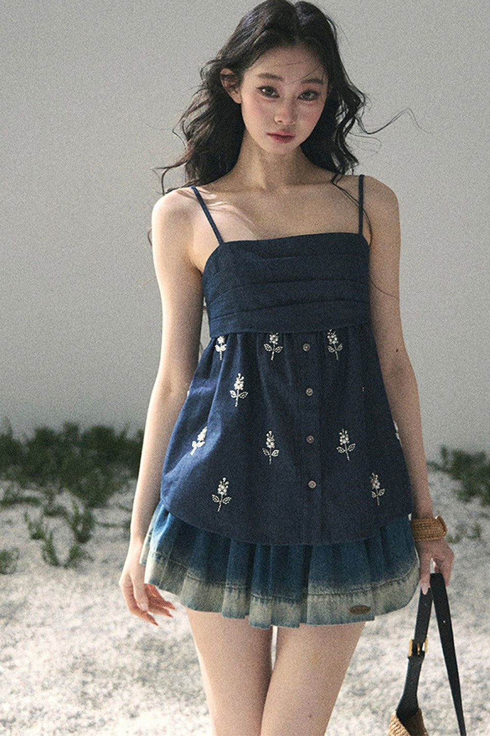 Gradient Denim A-Line Skirt