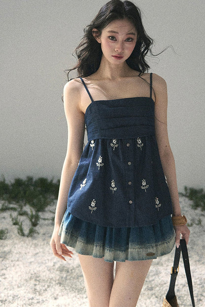 Gradient Denim A-Line Skirt
