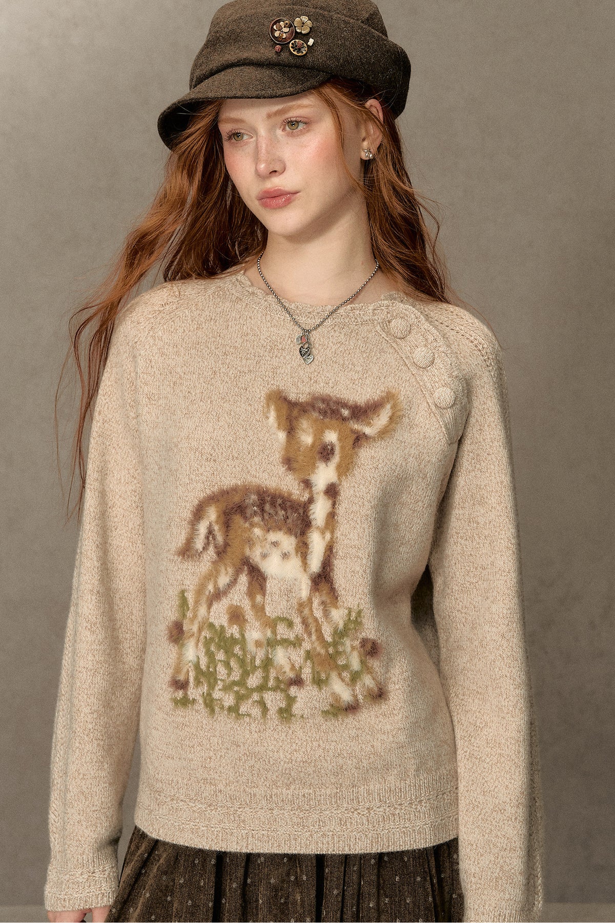 Deer Jacquard Pullover Sweater