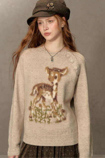 Deer Jacquard Pullover Sweater