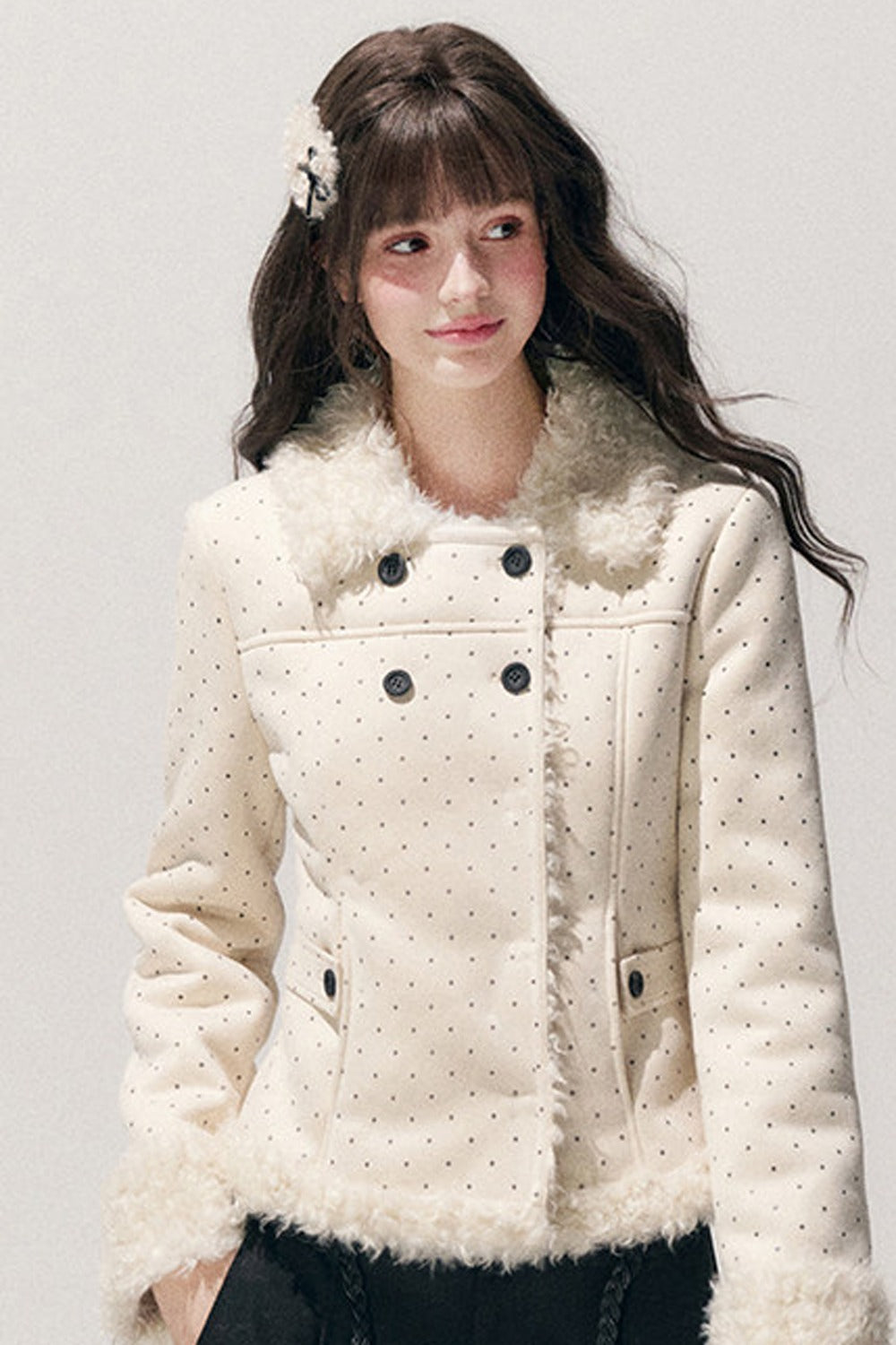 Polka Dot Faux Fur Jacket