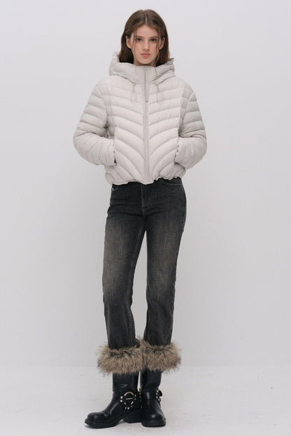 3D Quilted Drawstring Hooded Down Jacket