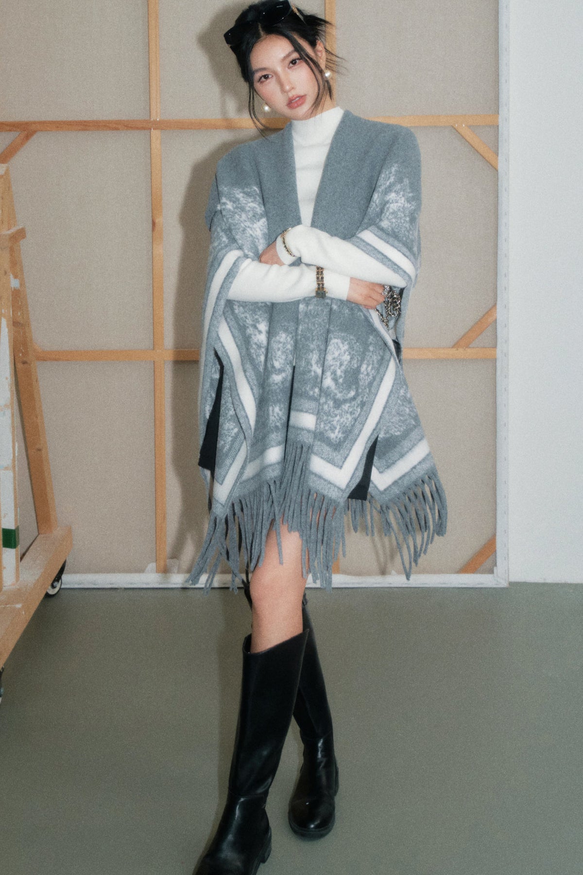Tassel Smudged Poncho