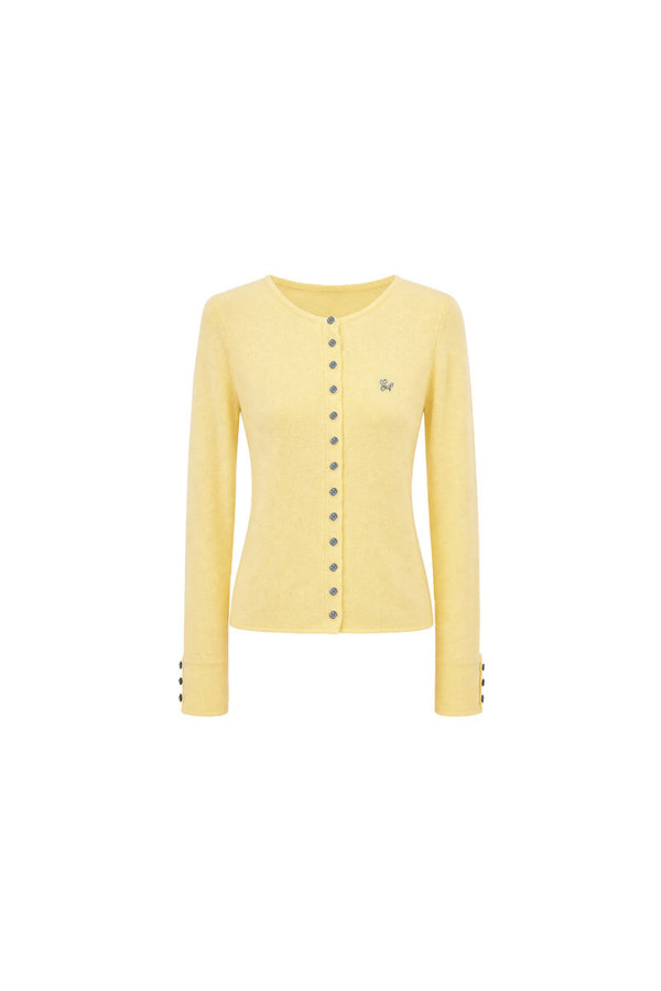 Yellow Long-Sleeve Knit Cardigan Set with Camisole and Pants Set-Up
