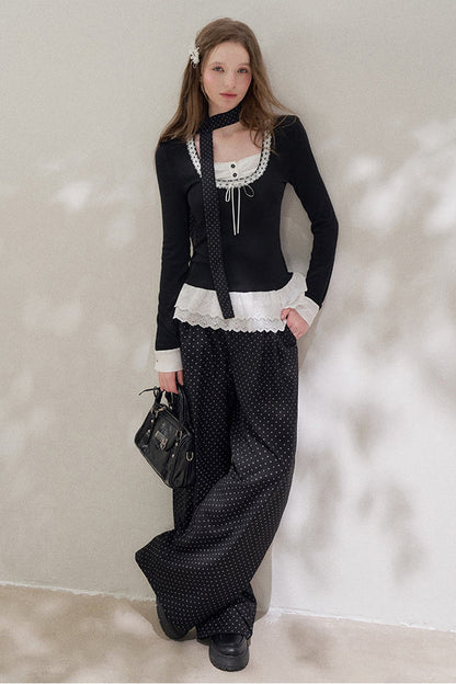 High-Waisted Polka Dot Wide-Leg Pants