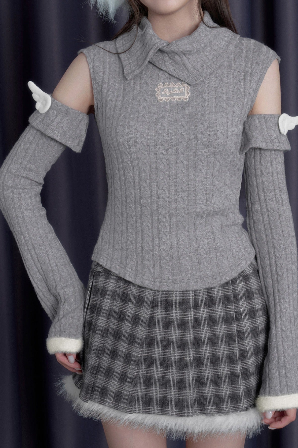 Strickoberteil mit Umlegekragen und Flügelärmeln