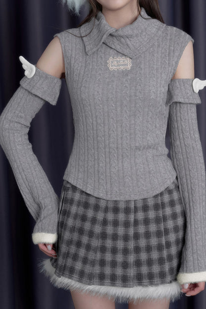 Strickoberteil mit Umlegekragen und Flügelärmeln