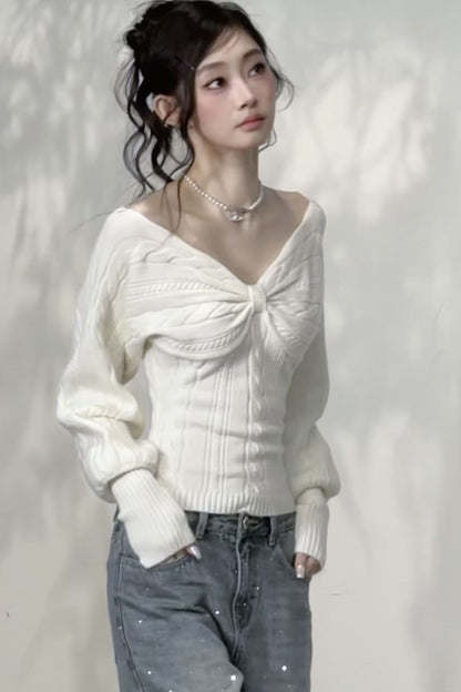 Three-Dimensional Two-Way Wear Off-Shoulder Sweater