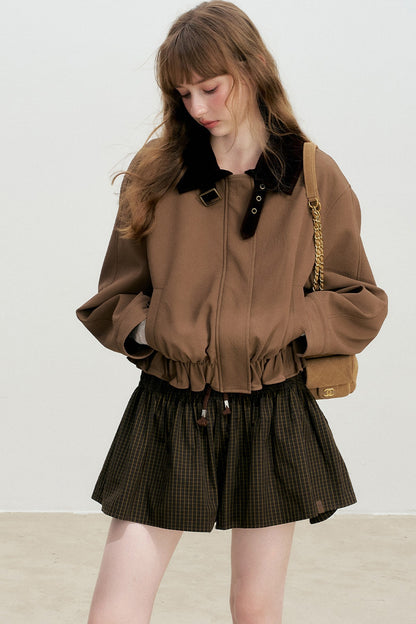 Drawstring Plaid A-Line Skirt