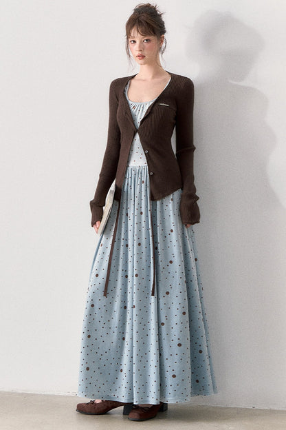 Slim Fit Polka Dot Dress and Knit Cardigan