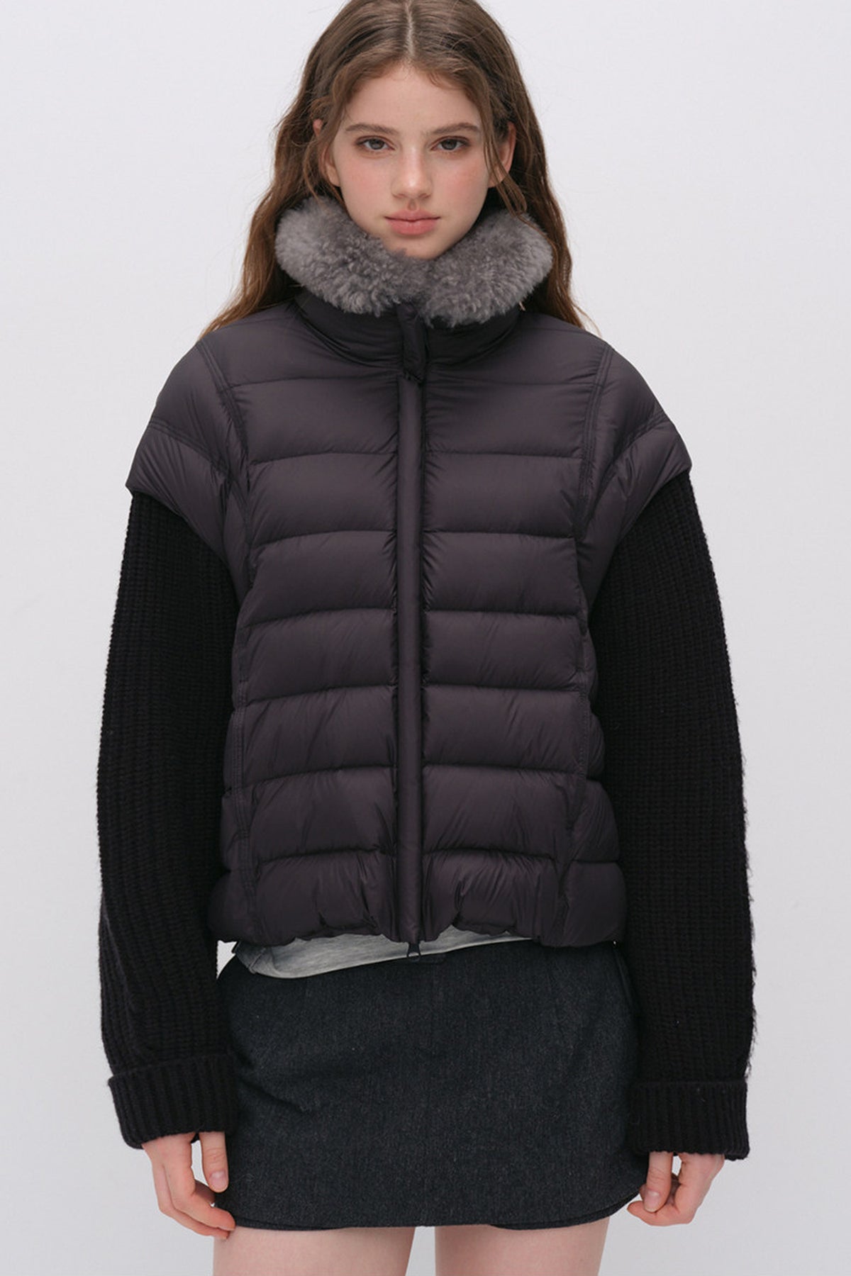 Convertible Detachable Knit Sleeve Down Vest