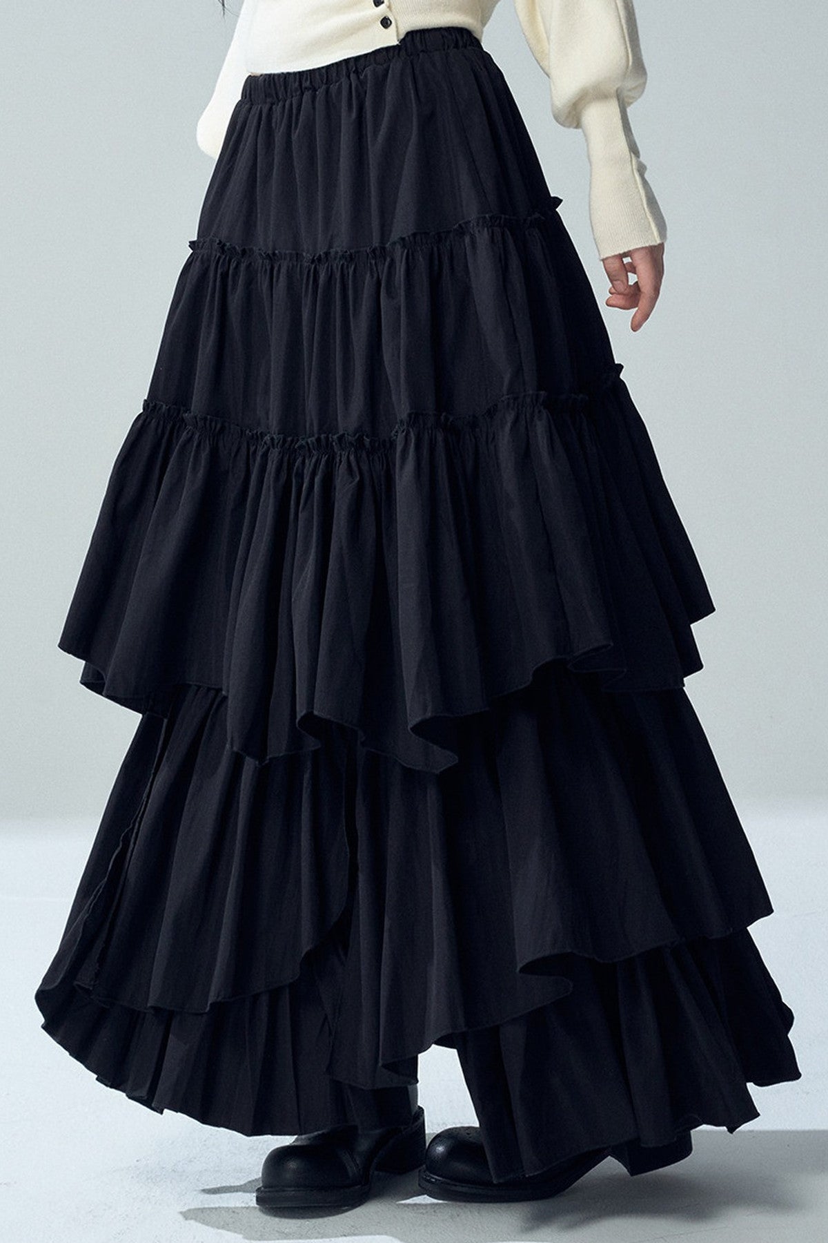 Black Irregular Ruffle Skirt