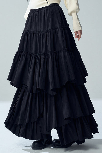 Black Irregular Ruffle Skirt