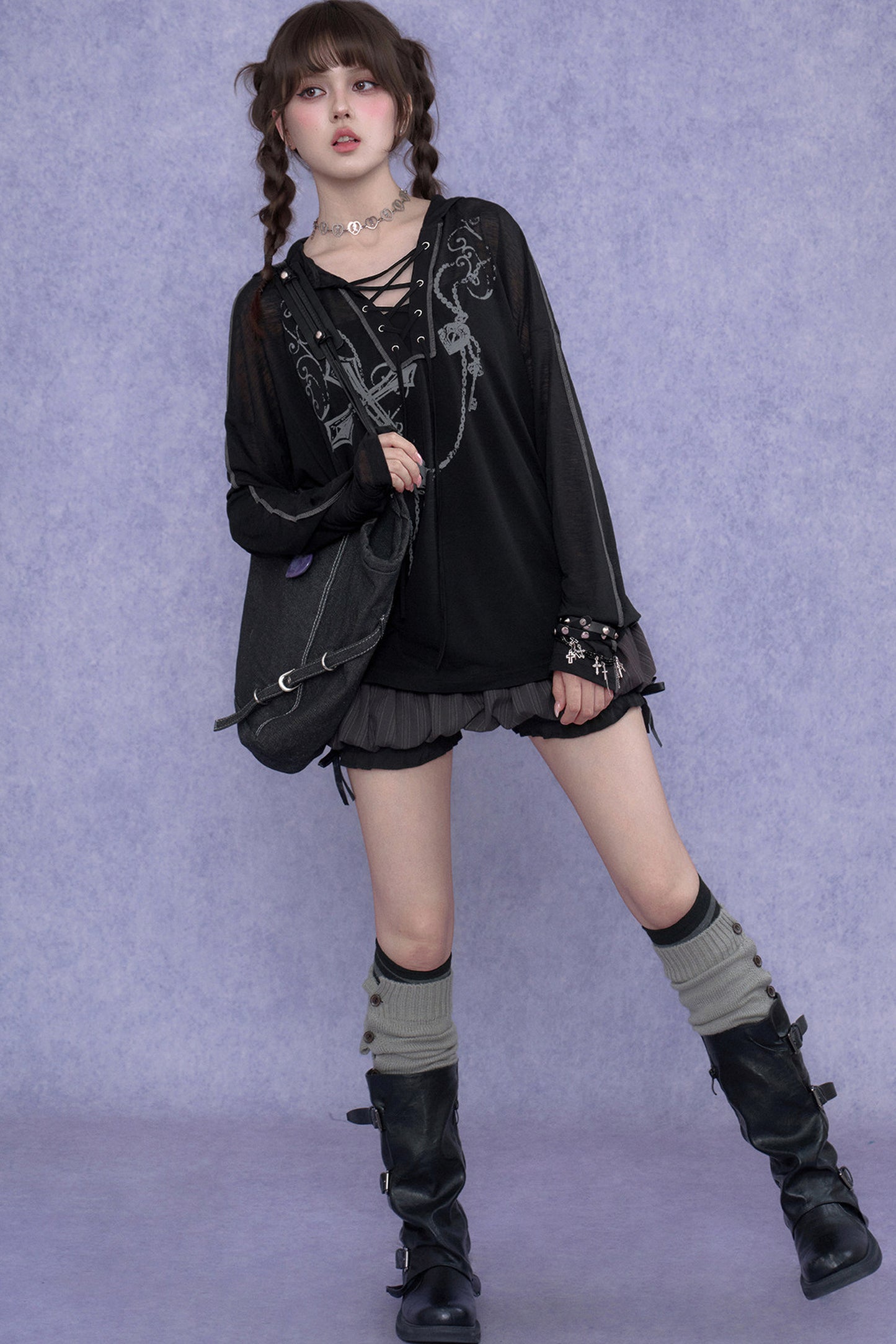 Dark Cross Hooded Top