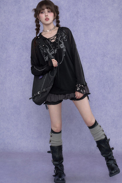 Dark Cross Hooded Top