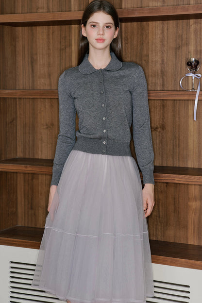 Long Sleeve Doll Collar Knitted Top