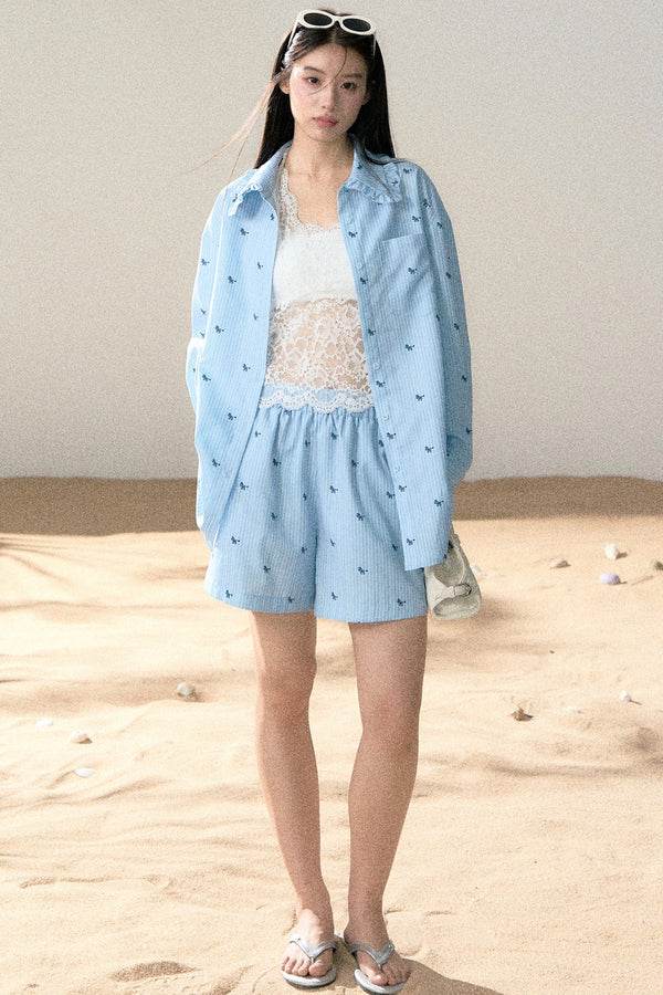 Embroidered Pony Shirt And Shorts Set-Up