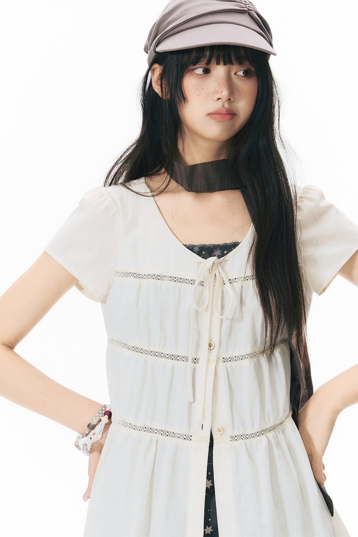 Star Print Layered-Look Short-Sleeve Shirt