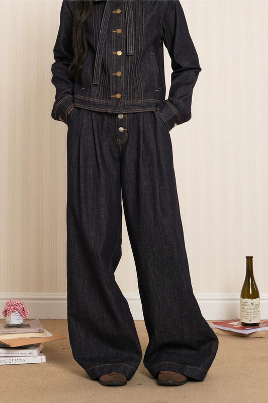 Loose Raw Denim Wide-Leg Jeans