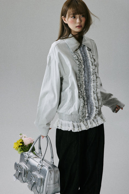 Ruffle Lace Panel Cotton Jacket