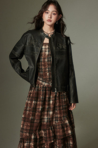 Retro Plaid Adjustable Dress