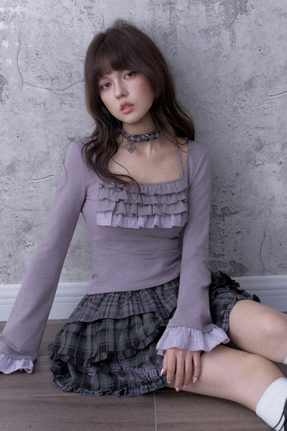 Light Purple Ruffled Square Neck Halter Top