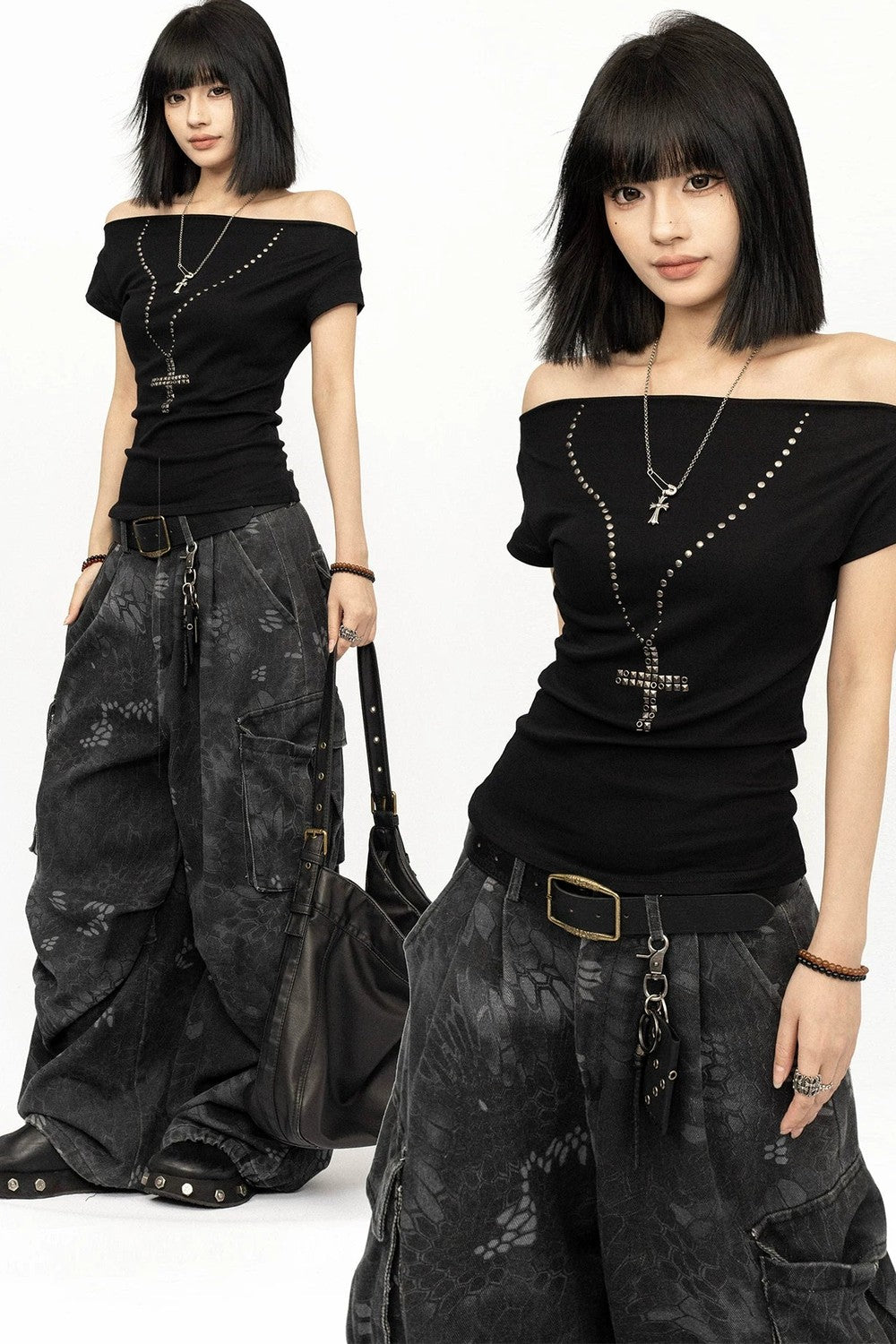 Top de verano negro con hombros descubiertos
