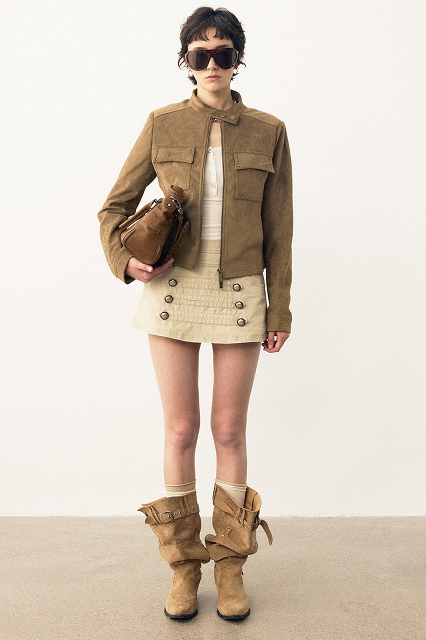 Stereo-Cut Suede Stand Collar Jacket