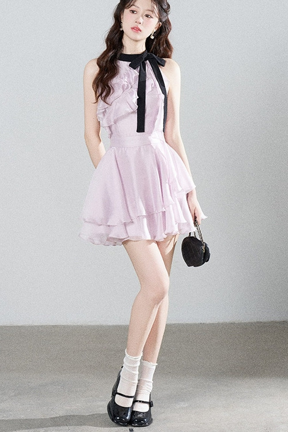 Ruffled Purple Chiffon Dress