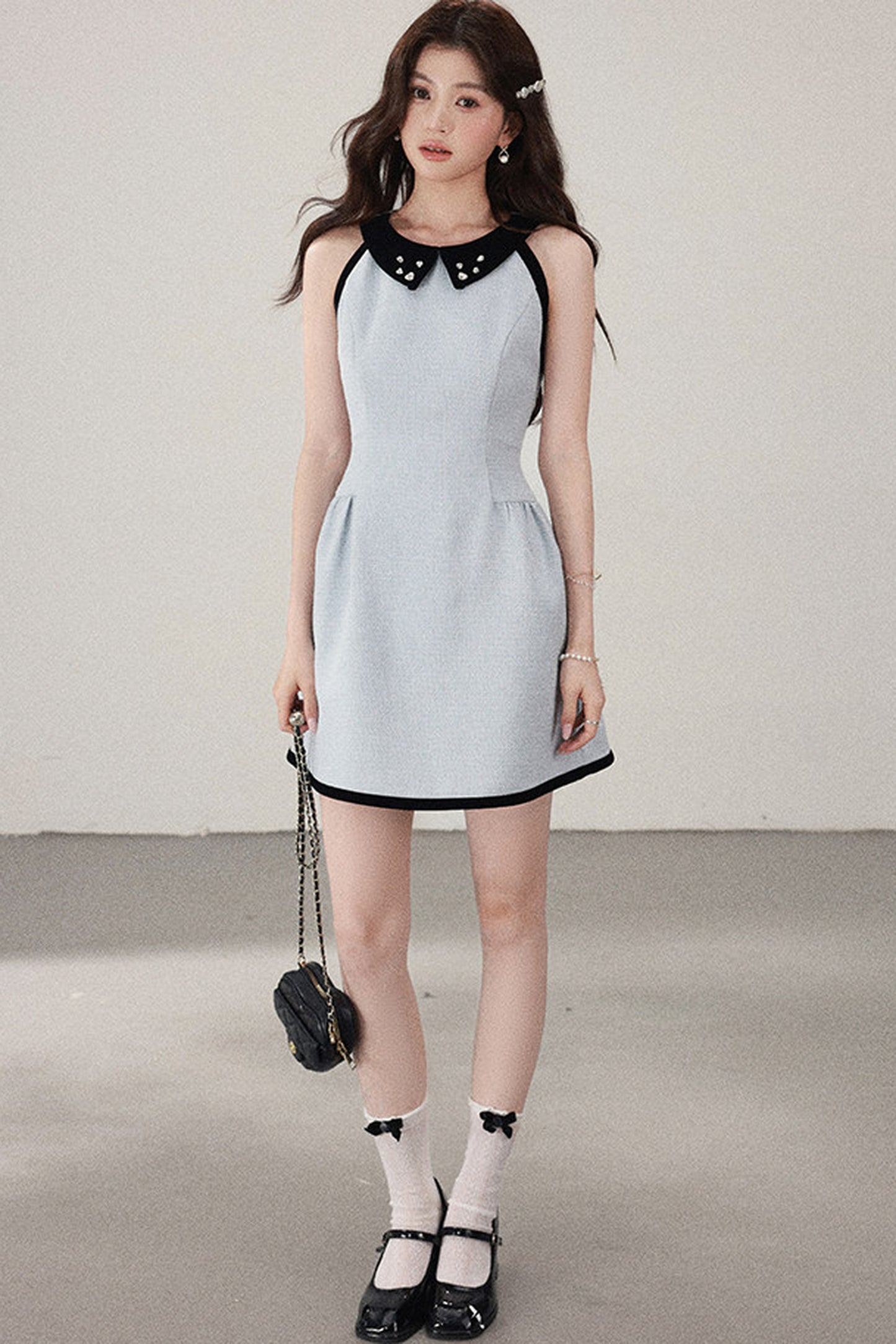 Blue Cinched Waist Halter Dress