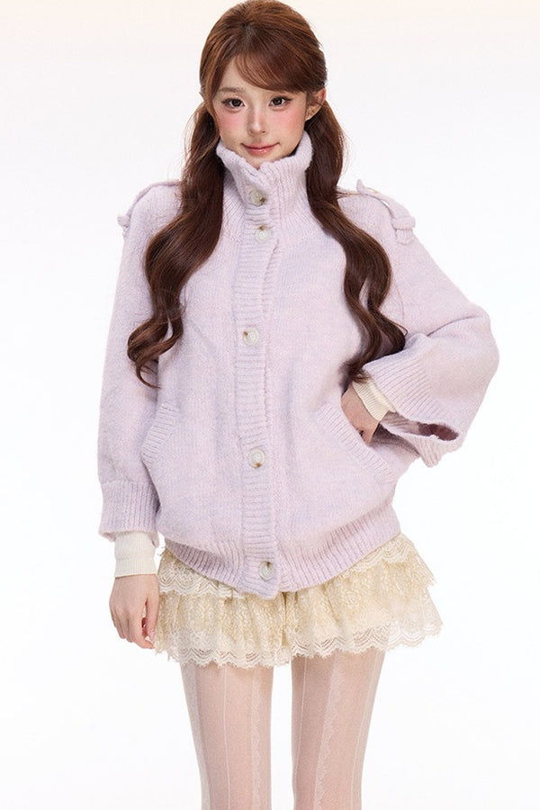Woolen Cape Top and Lace Cake Skirt Set-Up