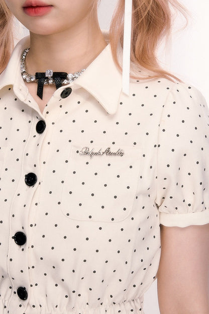 Polka Dot Babydoll Blouse Skirt Set-Up
