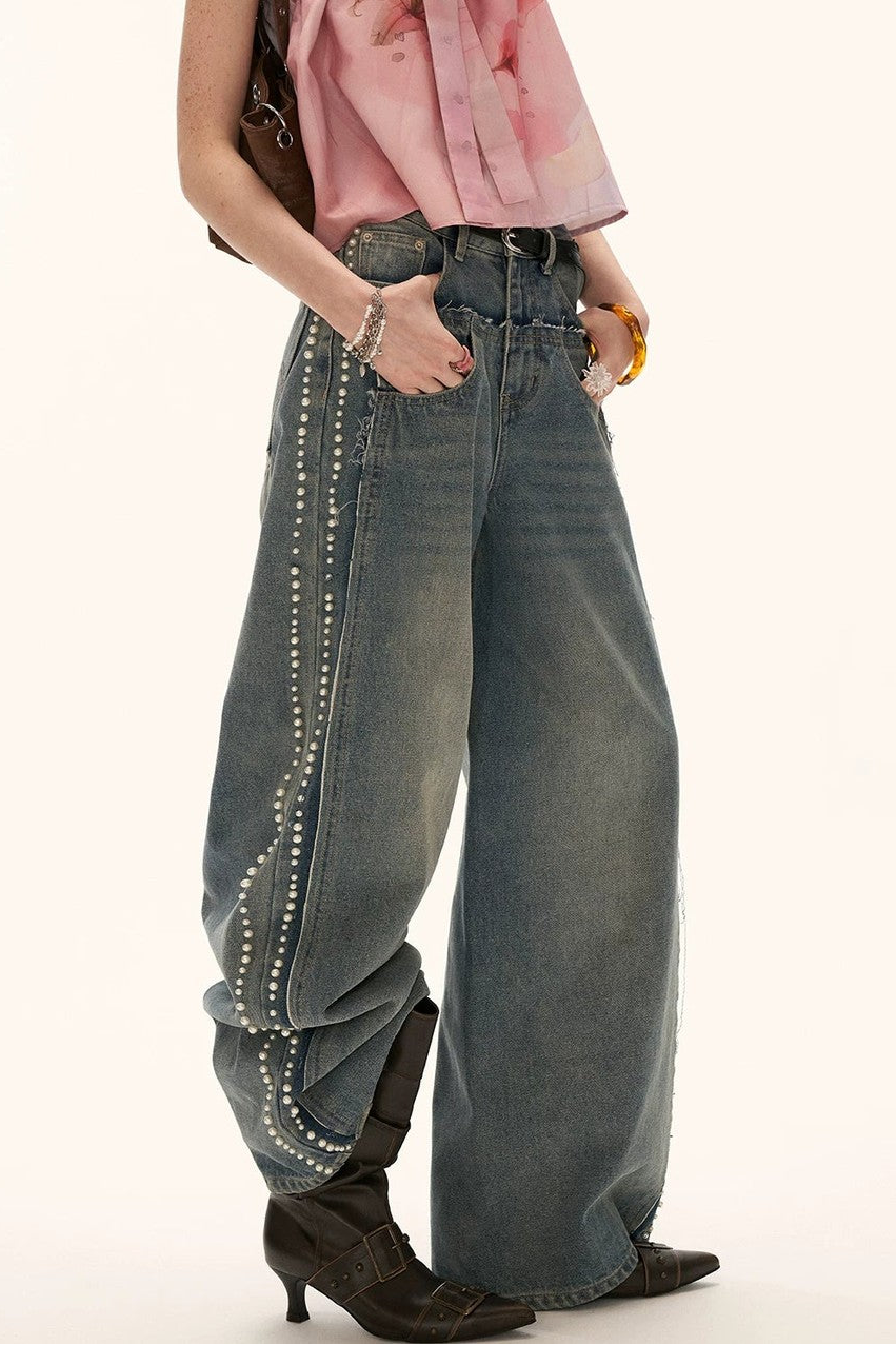 Beaded Retro Washed Jeans