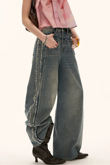 Beaded Retro Washed Jeans