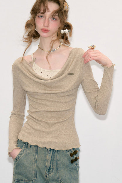 Cowl Neck Knit Base Layer Top