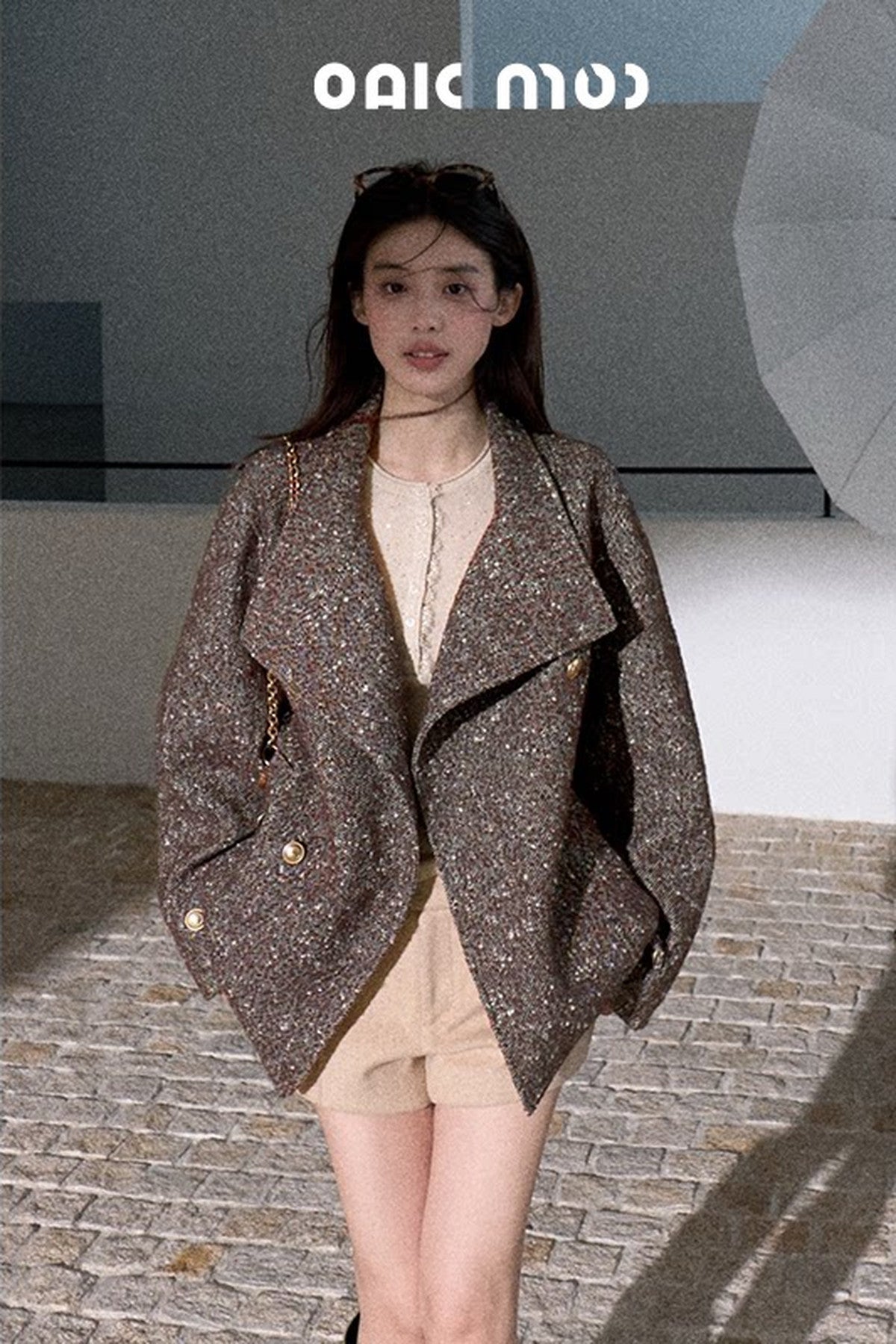 Textured Wool Blend Double-Breasted Jacket