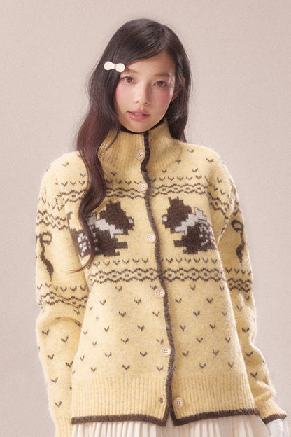 High Collar Dog Knit Cardigan