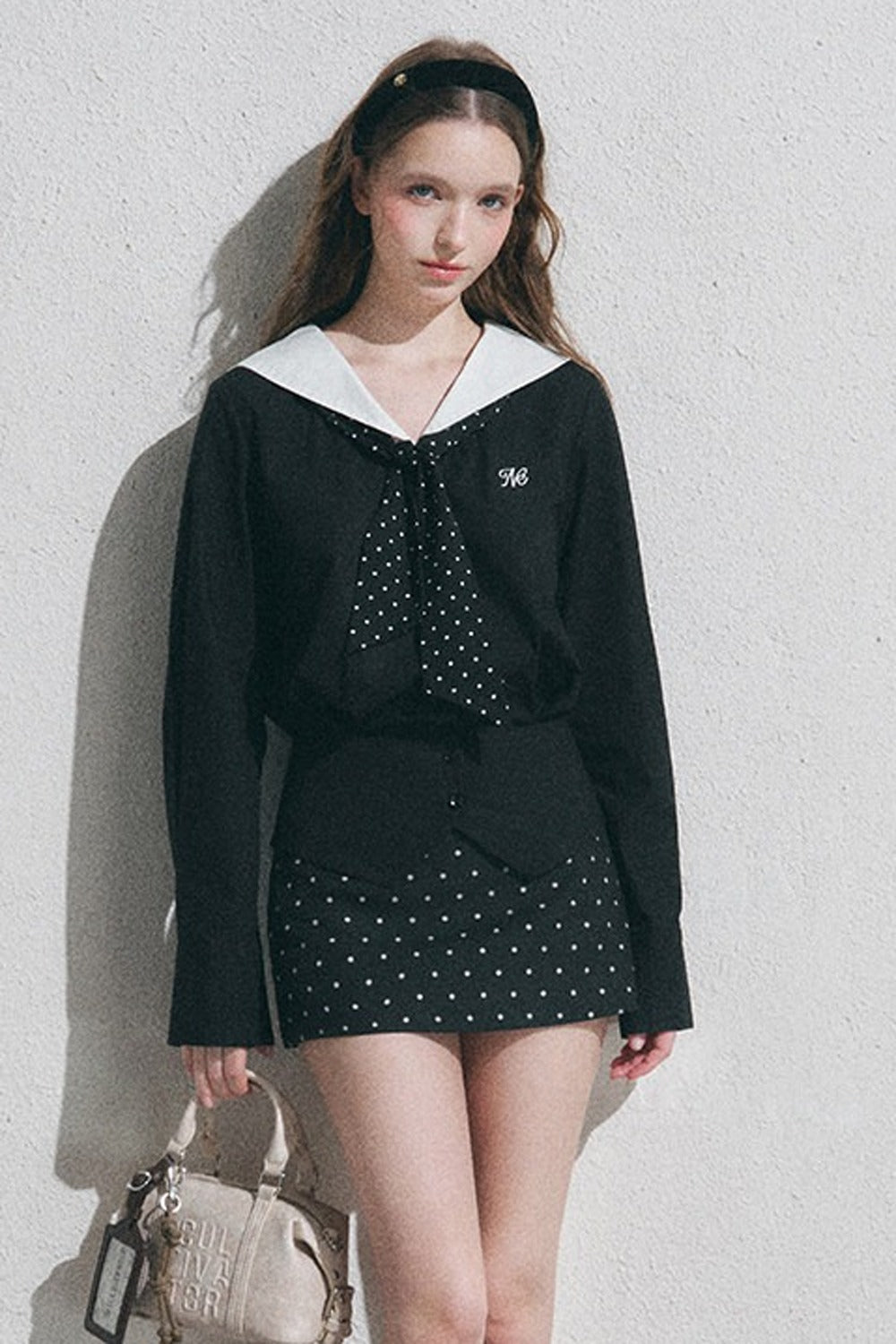 Classic Navy Collar Long-Sleeved Shirt