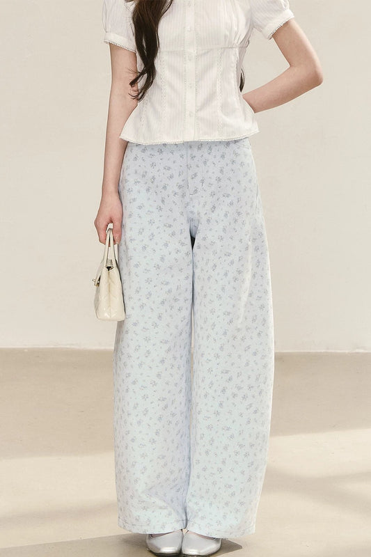 Pantalon Large Bleu Preppy