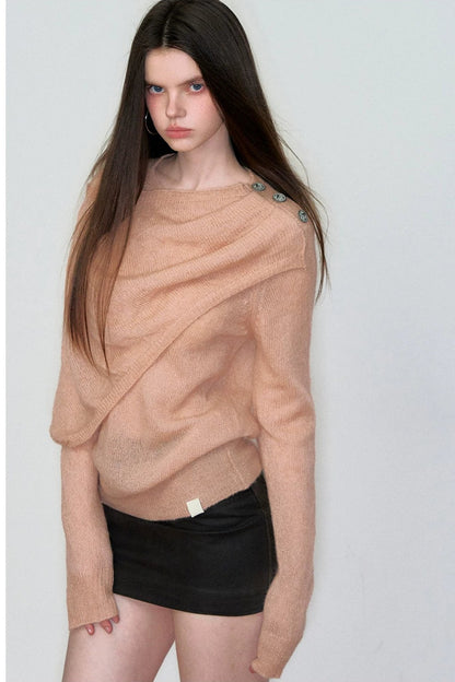 Unregelmäßiger Wollpullover mit Schalkragen
