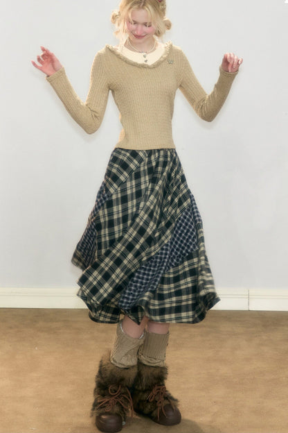 Frayed Halter Layered-Look Knit Top