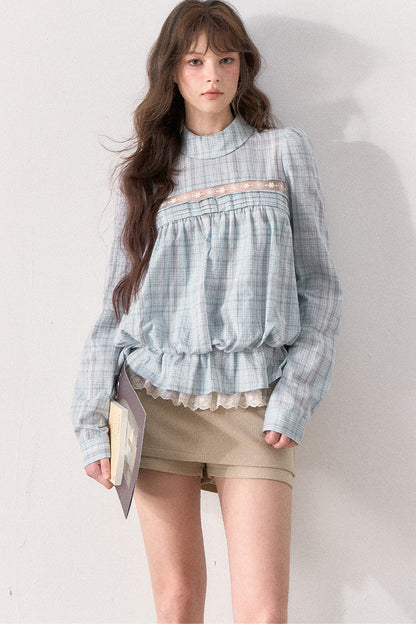 Mint Plaid Lace Blouse
